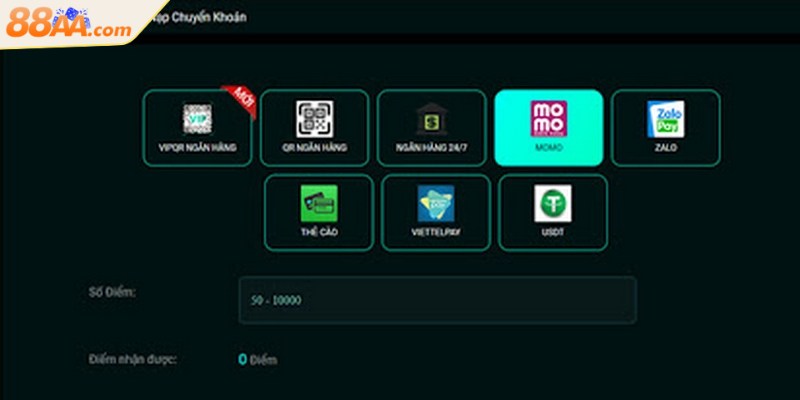 Thực hiện nạp tiền 88aa nhanh chóng an toàn qua nhiều phương thức tiện lợi